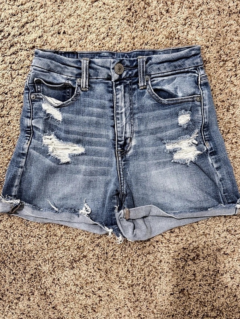 American Eagle Ne(x)t Level Stretch Distressed Denim Shorts in Blue